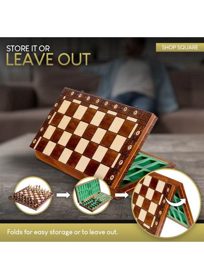 Wegiel Handmade European Ambassador Chess Set - Wooden 21 Inch Beech & Birch Board With Felt Base - Carved Hornbeam & Sycamore Wood Chess Pieces - Compartment Inside The Board To Store Each Piece - Image 5
