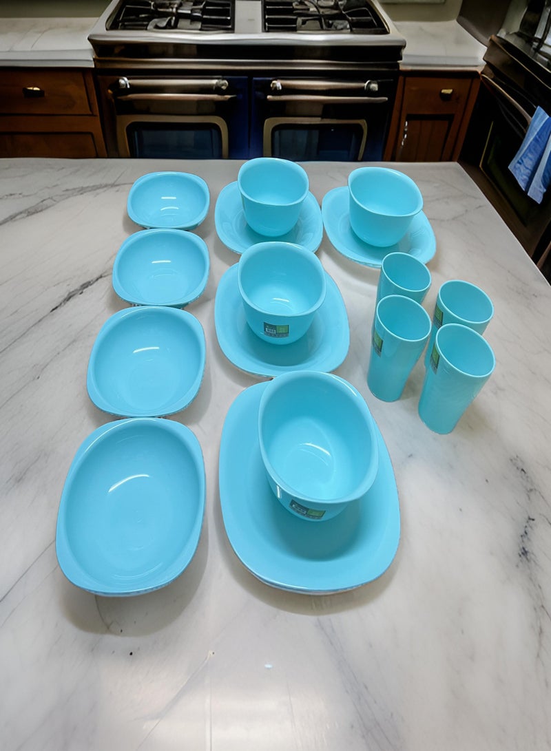 ECO PLAST 16-Piece Dinnerware Medium Plates Set (Flat Plat size 23 cm-Deep Plate Size 16 cm-Bowl Size 800 ml-Cup Size 300 ml)-Turquoise - Image 1