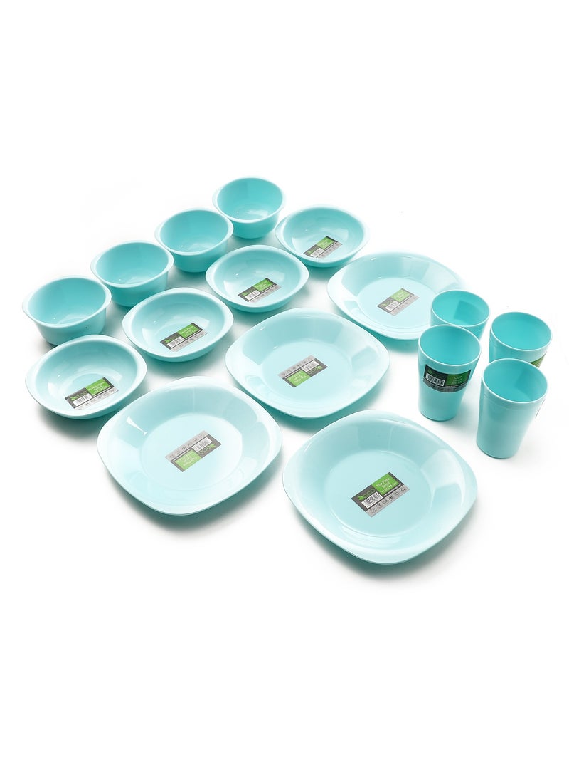 ECO PLAST 16-Piece Dinnerware Medium Plates Set (Flat Plat size 23 cm-Deep Plate Size 16 cm-Bowl Size 800 ml-Cup Size 300 ml)-Turquoise - Image 2