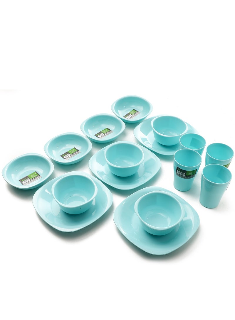 ECO PLAST 16-Piece Dinnerware Medium Plates Set (Flat Plat size 23 cm-Deep Plate Size 16 cm-Bowl Size 800 ml-Cup Size 300 ml)-Turquoise - Image 3