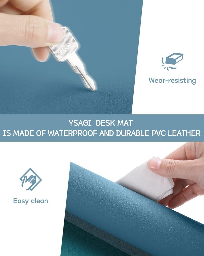 يساجي وسادة مكتب غير قابلة للانزلاق YSAGi، حماية طاولة من جلد PVC مقاوم للماء، وسادة فأرة كبيرة فائقة الرقة، سهلة التنظيف، حصيرة كتابة للكمبيوتر المحمول للعمل المكتبي/المنزل/الديكور (80 × 40 سم، أزرق سماوي) - Image 5