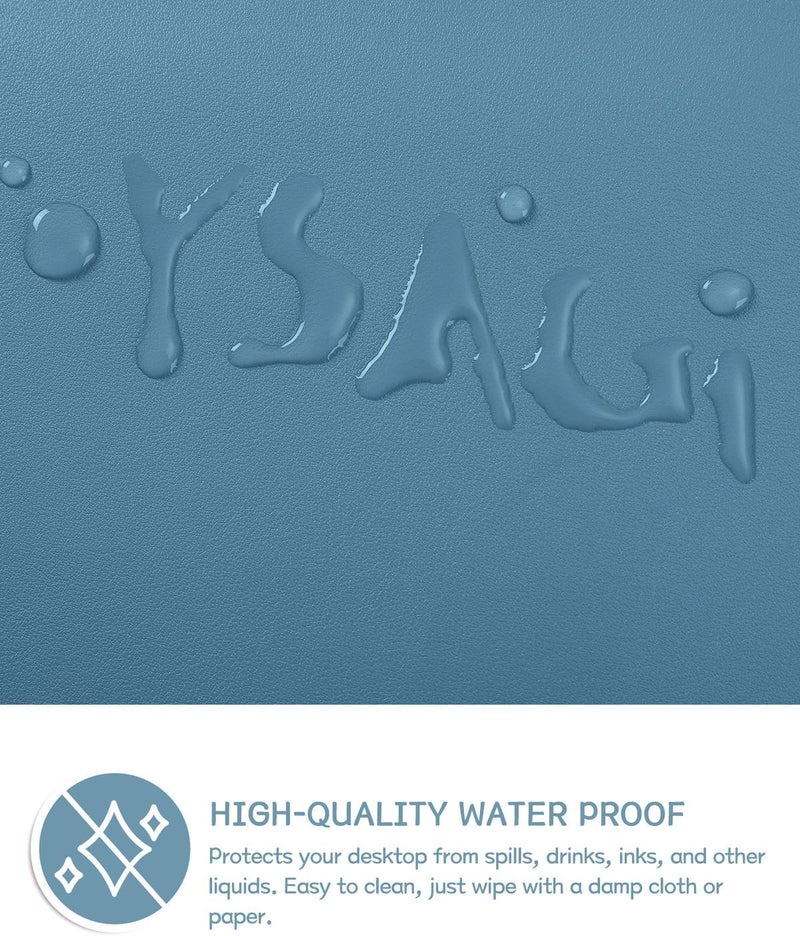 يساجي وسادة مكتب غير قابلة للانزلاق YSAGi، حماية طاولة من جلد PVC مقاوم للماء، وسادة فأرة كبيرة فائقة الرقة، سهلة التنظيف، حصيرة كتابة للكمبيوتر المحمول للعمل المكتبي/المنزل/الديكور (80 × 40 سم، أزرق سماوي) - Image 4