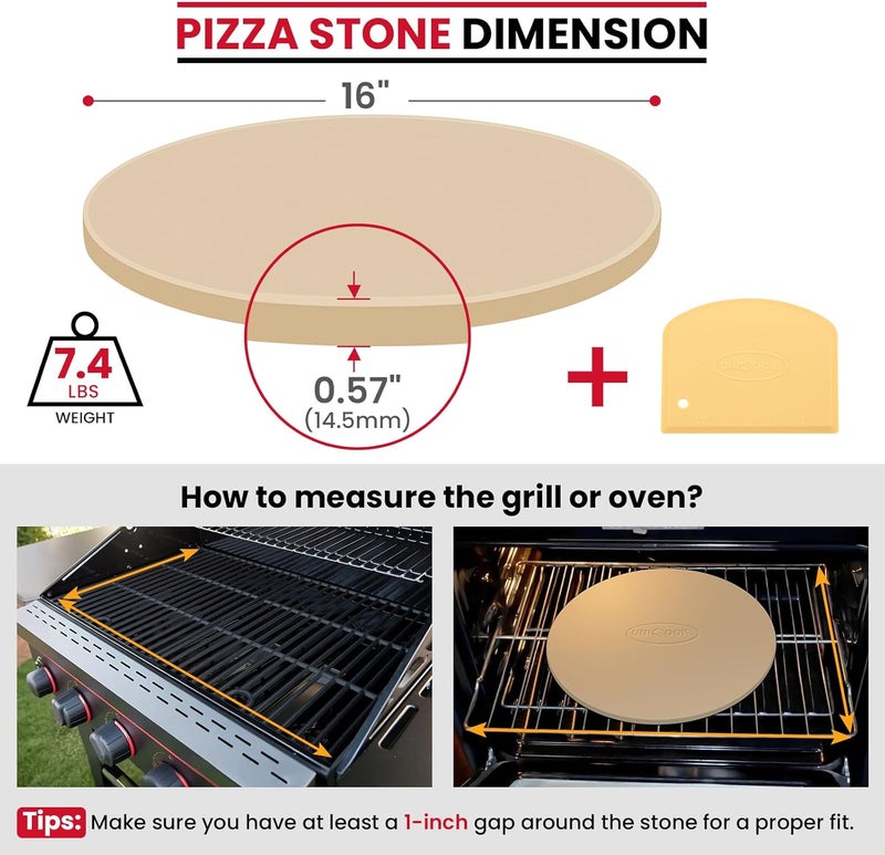 Unicook 16 Inch Round Pizza Stone, Heavy Duty Cordierite Bread Baking Stone for Oven and Grill, Thermal Shock Resistant, Ideal for Baking Crisp Crust Pizza, Bread and More, Includes Scraper - Image 2