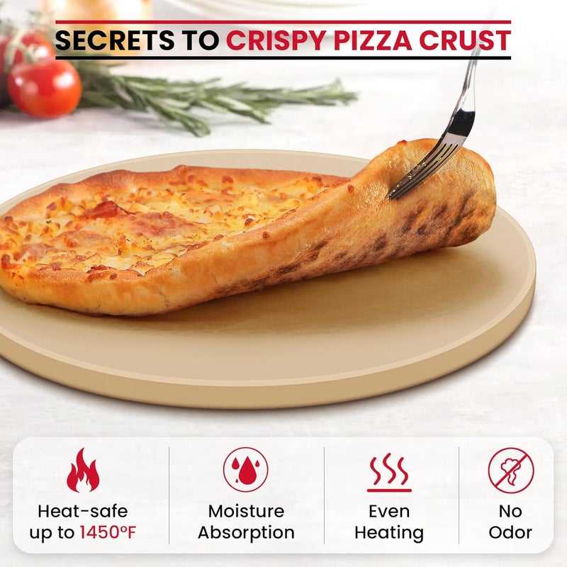 Unicook 16 Inch Round Pizza Stone, Heavy Duty Cordierite Bread Baking Stone for Oven and Grill, Thermal Shock Resistant, Ideal for Baking Crisp Crust Pizza, Bread and More, Includes Scraper - Image 3