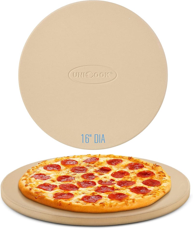 Unicook 16 Inch Round Pizza Stone, Heavy Duty Cordierite Bread Baking Stone for Oven and Grill, Thermal Shock Resistant, Ideal for Baking Crisp Crust Pizza, Bread and More, Includes Scraper - Image 1