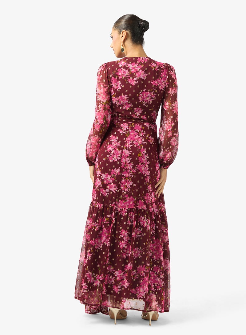 Hope & Ivy Blouson Long Sleeve   Tie Waist  Maxi Dress - Image 2