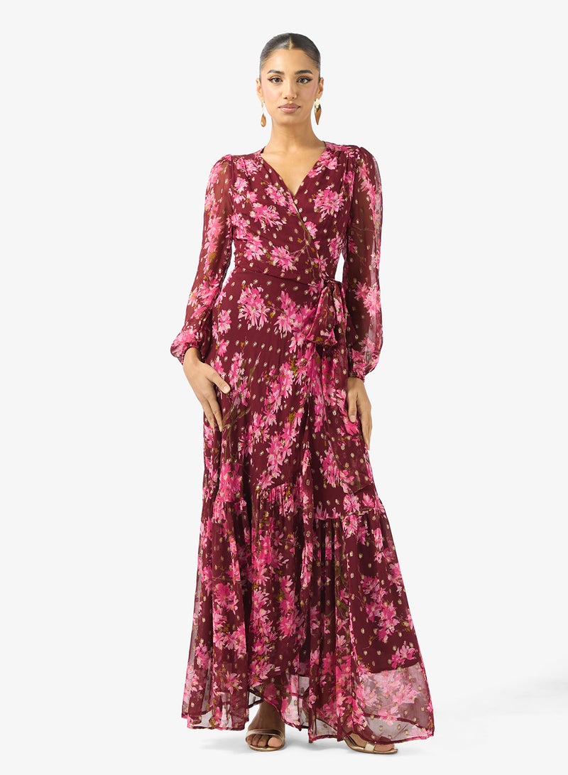 Hope & Ivy Blouson Long Sleeve   Tie Waist  Maxi Dress - Image 1