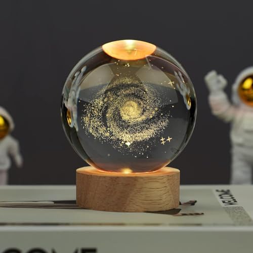 The Purple Tree 3D Crystal Ball Night Lamp,Creative Galaxy Engraved Crystal Ball Night Light, USB Table LED Wooden Stand with Crystal Ball for Home Office Diwali Decoration Birthday Gift - Image 1