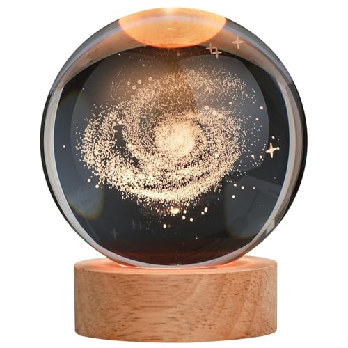 The Purple Tree 3D Crystal Ball Night Lamp,Creative Galaxy Engraved Crystal Ball Night Light, USB Table LED Wooden Stand with Crystal Ball for Home Office Diwali Decoration Birthday Gift - Image 3