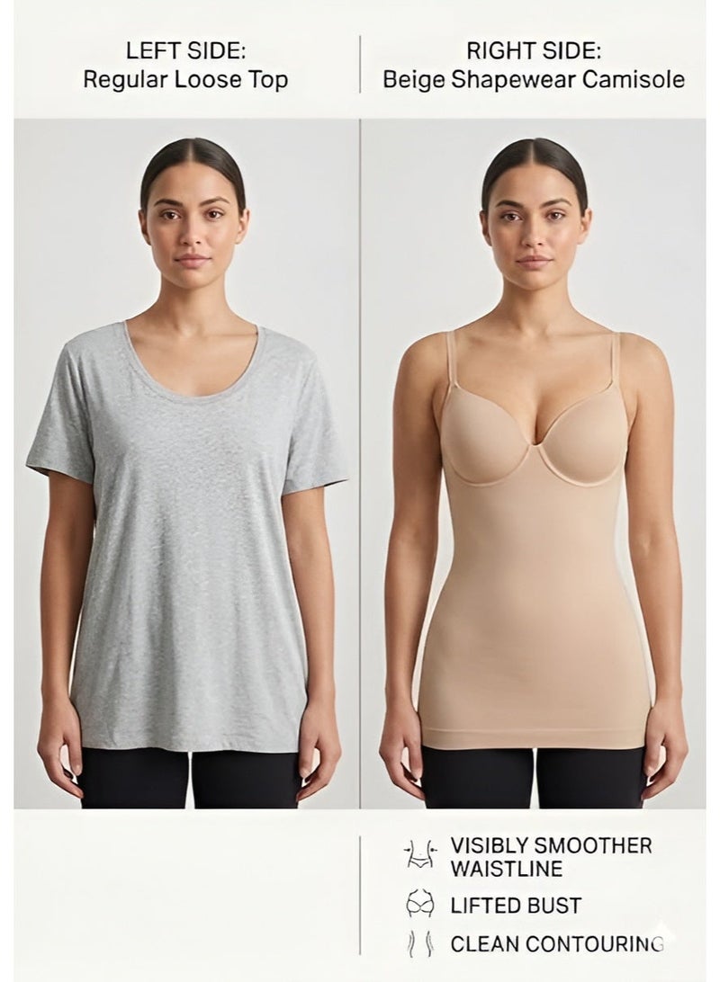 Shappex Women’s Seamless bShapewear Camisole with Built-In Bra – Tummy Control Body Shaper Tank Top, Adjustable Straps, Smooth Slimming Fit, Comfortable Everyday Wear - Image 4
