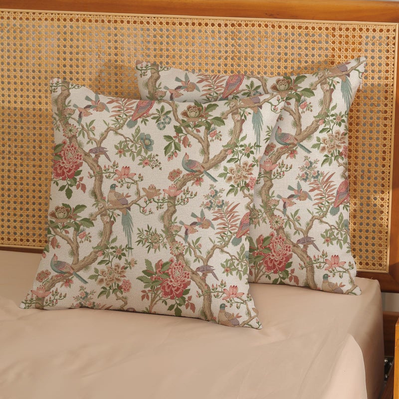 GOLIANDA Chinoiserie Pillow Covers 18x18 Set of 2 Pink Green Bird Floral Throw Pillows Vintage Pink Flower Bird Decorative Pillow Cases Outdoor Chinoiserie Decor Farmhouse Cushion Case for Couch Sofa - Image 2