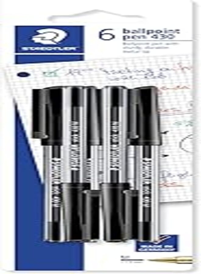 Staedtler Medium Stick 430 Ballpoint Pen, Black, Pack of 6