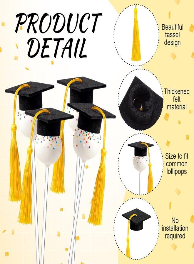 Flutesan 100 Pcs Mini Graduation Caps Lollipop Topper with Tassel Felt Grad Black Hat Chocolates Decoration 2026 Grad Party Supplies (Gold) - Image 4