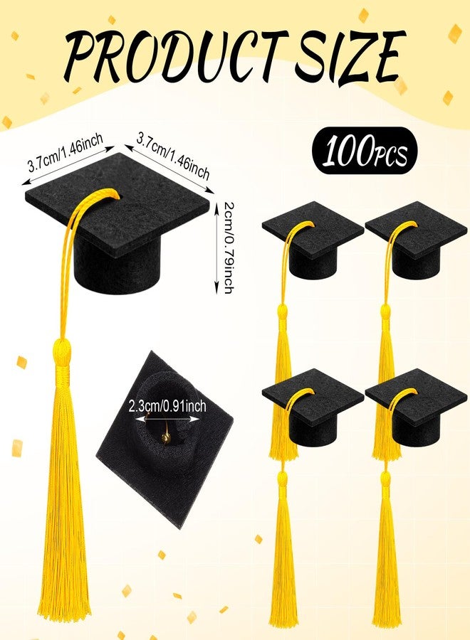Flutesan 100 Pcs Mini Graduation Caps Lollipop Topper with Tassel Felt Grad Black Hat Chocolates Decoration 2026 Grad Party Supplies (Gold) - Image 3