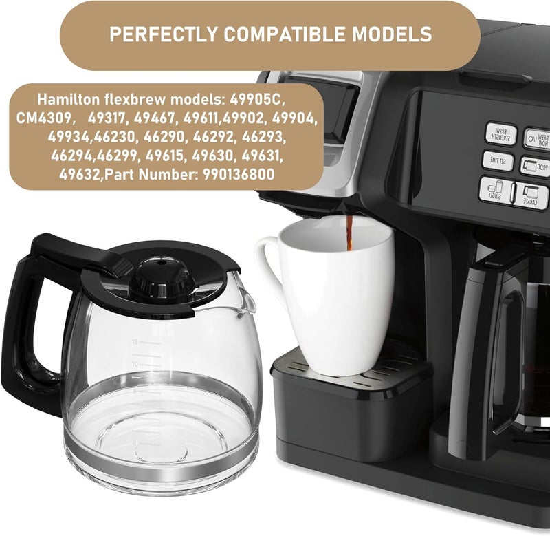 Shonshon 12-Cup Replacement Coffee Carafe Compatible with Hamilton Beach Coffee maker Pot 49902, 49915, 49905C, CM4309, 49317, 49467, 49611, 49904, 49934, 46230, 46290, 46293, 46294, 46299 - Image 3