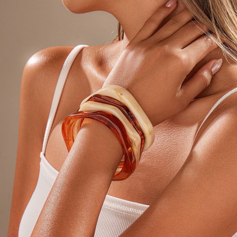 SYGY 4PCS Chunky Acrylic Bangles Bracelets for Women, Geometric Acrylic Resin Wide Thin Bangle Bracelet, Geometric Square Wristbands, Plastic Bracelet for Women - Image 5