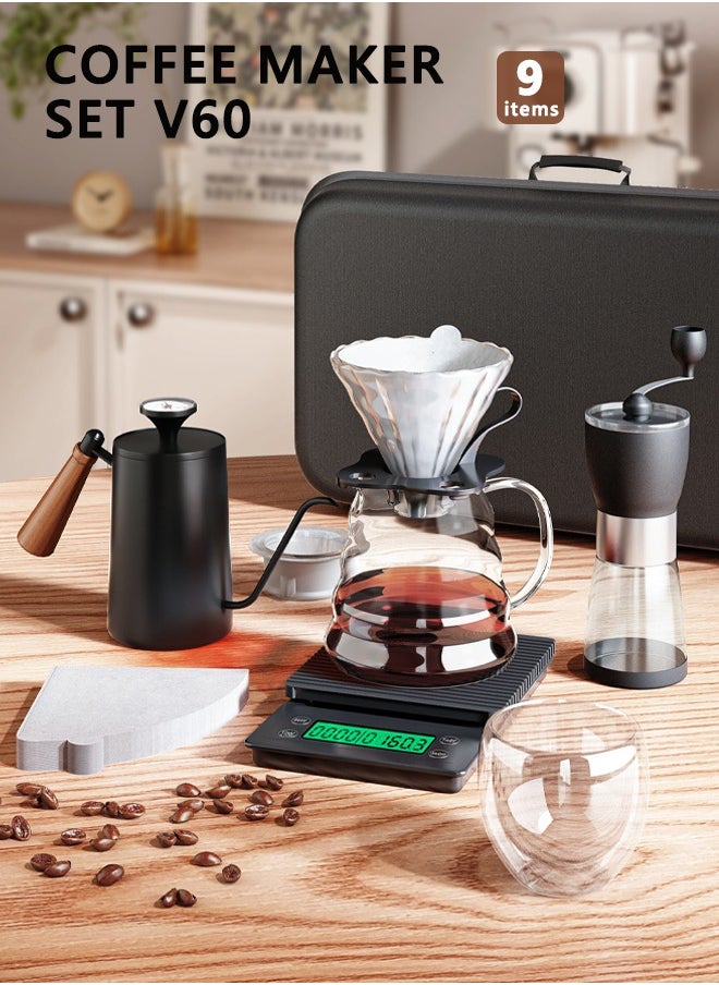 Bolivia's V60 Pour Over Coffee Set,10-Piece Drip Coffee Maker Set,Hand Brewing Coffee Accessories Kit,ALL In 1 Portable Travel Bag  - Image 1