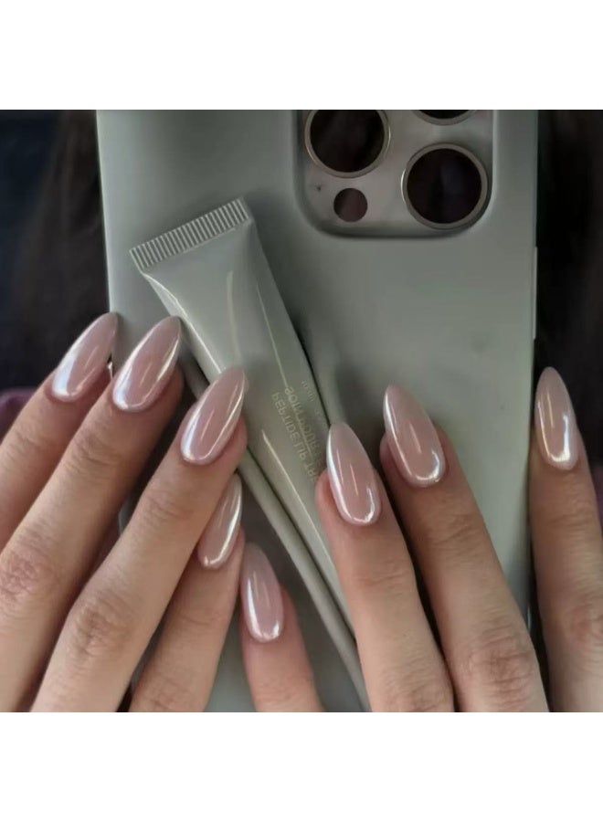 Gecomo Press On False Nails 24pcs, Short Almond Shape Design, Simple Nude Pink Almond Nails: High-Gloss Glitter, Durable & Long-Lasting,Reusable Nails, Acrylic Nails With Glue Kit. - Image 1