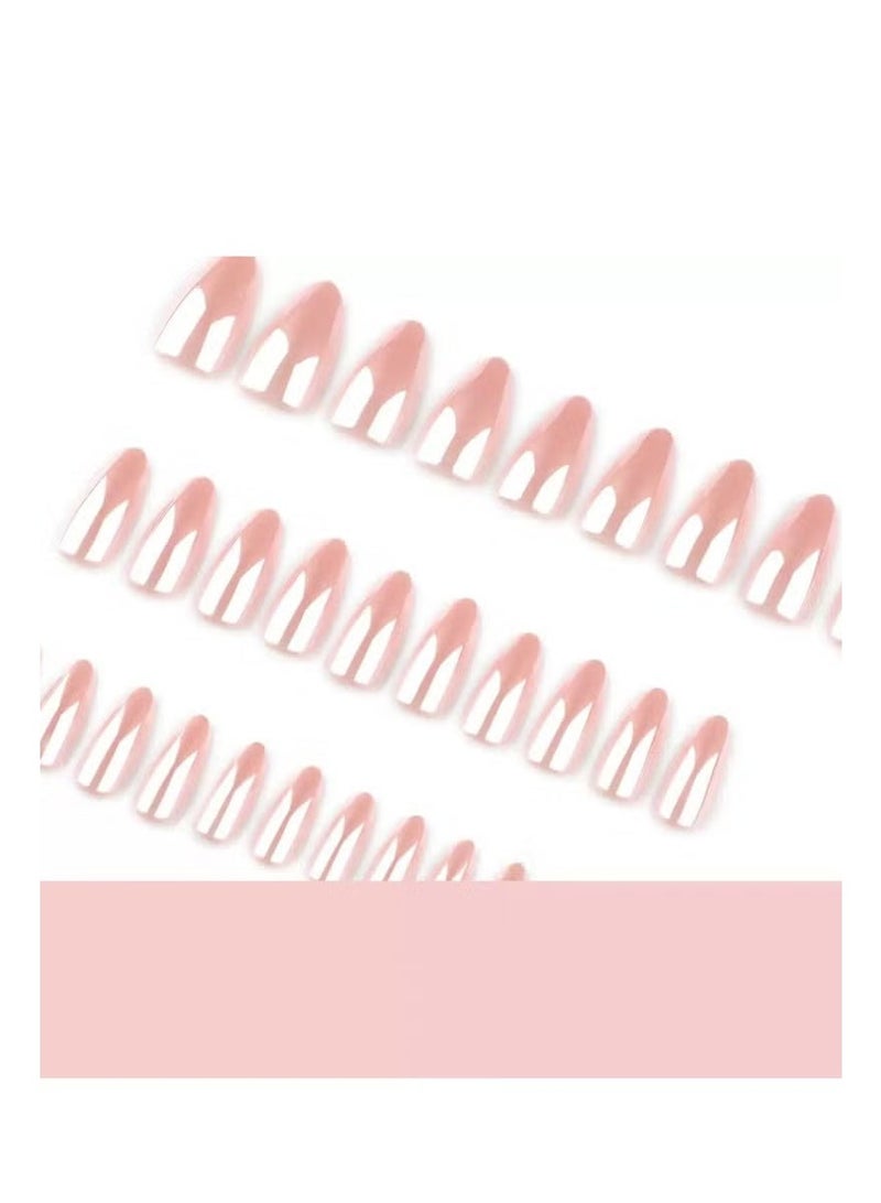 Gecomo Press On False Nails 24pcs, Short Almond Shape Design, Simple Nude Pink Almond Nails: High-Gloss Glitter, Durable & Long-Lasting,Reusable Nails, Acrylic Nails With Glue Kit. - Image 2