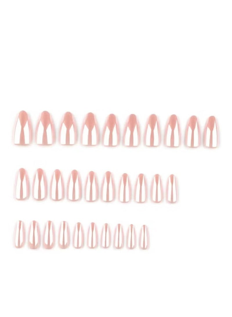 Gecomo Press On False Nails 24pcs, Short Almond Shape Design, Simple Nude Pink Almond Nails: High-Gloss Glitter, Durable & Long-Lasting,Reusable Nails, Acrylic Nails With Glue Kit. - Image 4