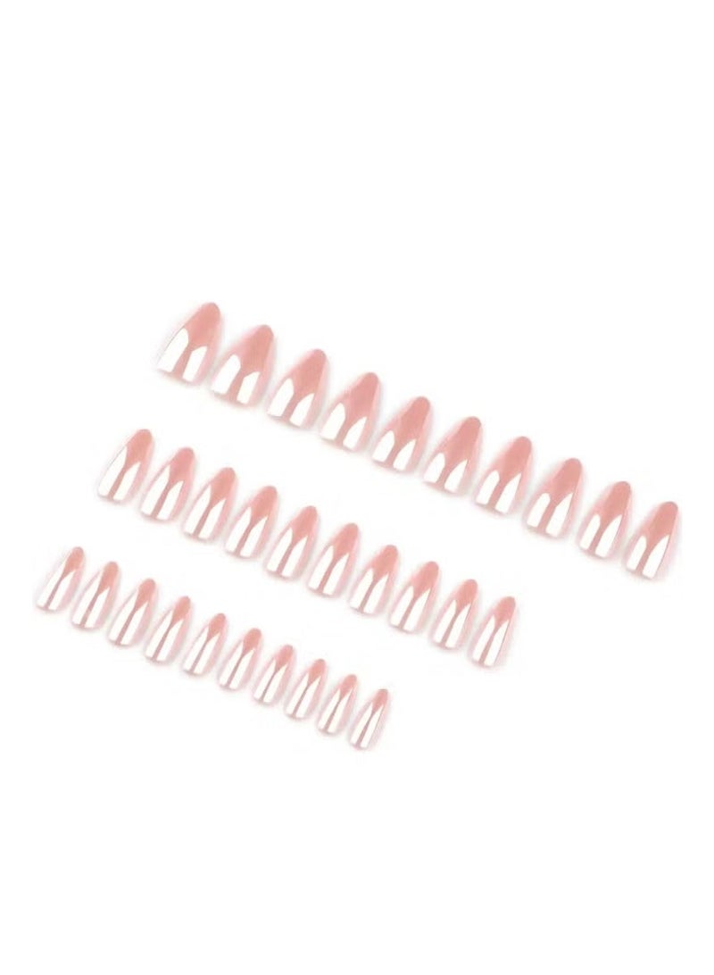 Gecomo Press On False Nails 24pcs, Short Almond Shape Design, Simple Nude Pink Almond Nails: High-Gloss Glitter, Durable & Long-Lasting,Reusable Nails, Acrylic Nails With Glue Kit. - Image 3