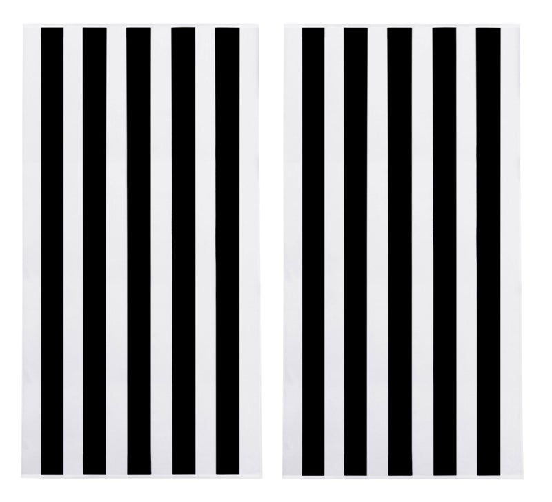 COTTON CRAFT Oversized XL Beach Towel 2 Pack 39 x 68 inches Big Huge Beach Blanket Towel 100 Cotton Velour Thick Plush 450 GSM Super Soft Luxury Pool Picnic Bath Towel Cabana Stripe Black - Image 2