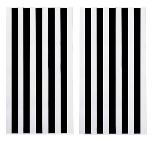 COTTON CRAFT Oversized XL Beach Towel 2 Pack 39 x 68 inches Big Huge Beach Blanket Towel 100 Cotton Velour Thick Plush 450 GSM Super Soft Luxury Pool Picnic Bath Towel Cabana Stripe Black - Image 1
