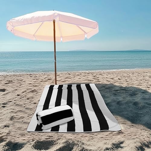COTTON CRAFT Oversized XL Beach Towel 2 Pack 39 x 68 inches Big Huge Beach Blanket Towel 100 Cotton Velour Thick Plush 450 GSM Super Soft Luxury Pool Picnic Bath Towel Cabana Stripe Black - Image 3