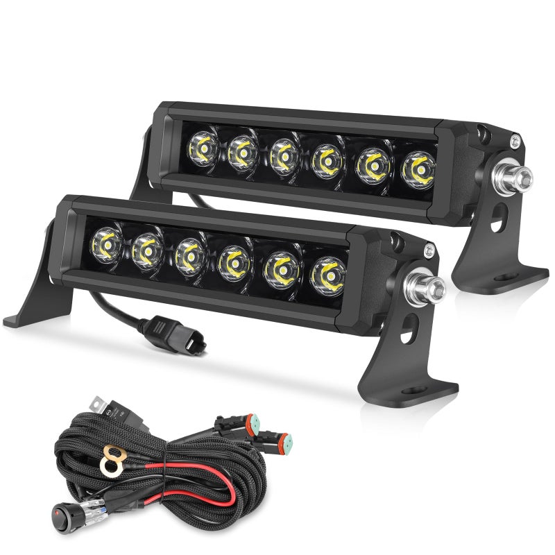 OFFROADTOWN 8 inch 120W LED Light Bar Single Row LED Pods Slim Offroad Driving Fog Work Lights Spot Bumper Light with Wiring Harness for Truck ATV UTV Jeep Motorcycle - Image 1
