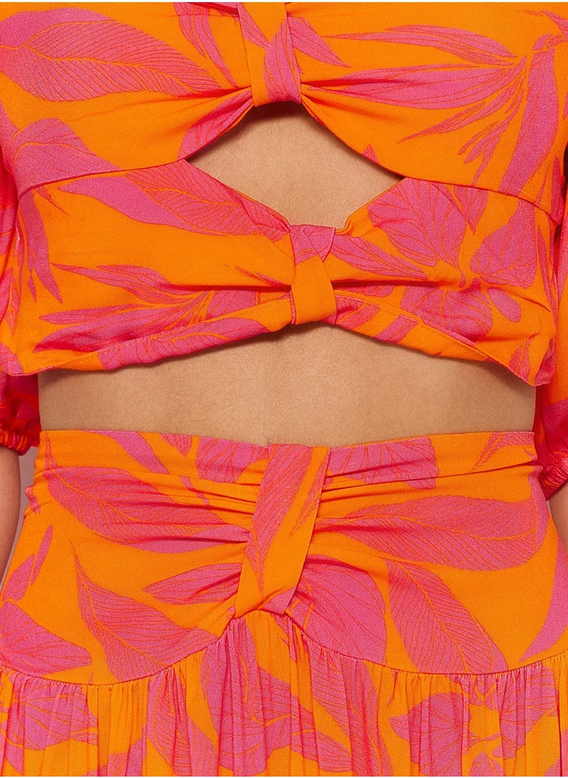 trendyol Cut Out Detail Printed Top & Skirt Set
