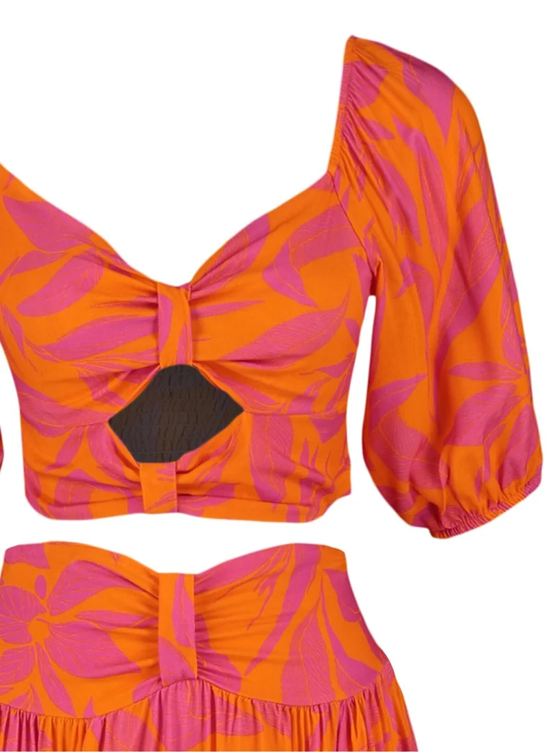 trendyol Cut Out Detail Printed Top & Skirt Set