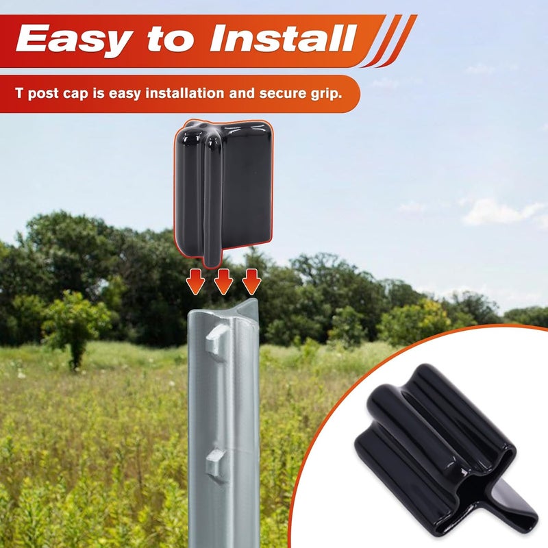 Swess 50 Pcs Safe T Post Caps, Vinyl T Post Topper Safety T-Post Caps, Black - Image 3