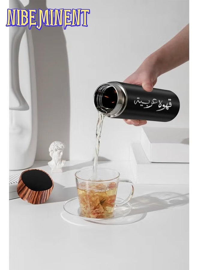 NIBEMINENT 3pcs/set Coffee Insulated Cup Set With 2 Cups, Arabic Coffee Thermos, Insulated Cup Gift Box Set Includes 500ml Stainless Steel Thermos And 2 80ml Double-Layer Coffee Cups, Suitable For Gifts, Saudi National Day Gift（Black） - Image 2