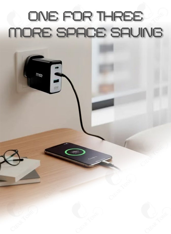 آیمی أفضل شاحن GaN ۶۵ وات بثلاثة أطراف – محول شحن سريع بثلاثة منافذ لأجهزة الكمبيوتر المحمول والهاتف والكمبيوتر اللوحي | حماية أمان IC ذكية - Image 3