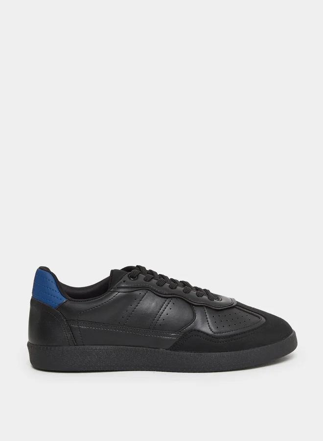 Styli Men Black Cut and Sew Panel Sneakers