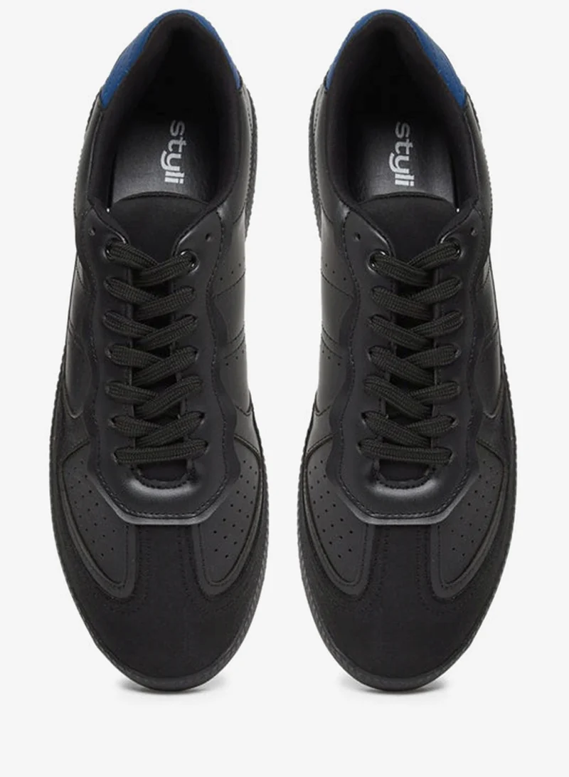 Styli Black Styli Men Black Cut and Sew Panel Sneakers for Men | Best Price UAE