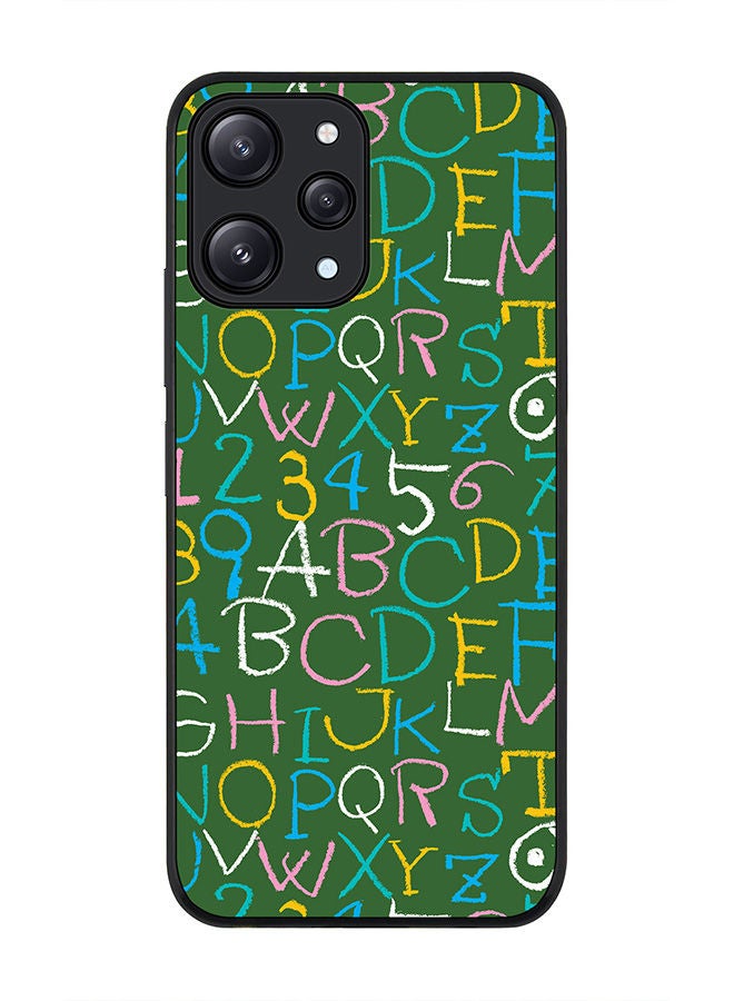 Stylizedd Rugged Black edge case for Xiaomi Redmi 12 4G, Slim fit Soft Case Flexible Rubber Edges Anti Drop TPU Gel Thin Cover -  Green Board Alphabets - Image 1