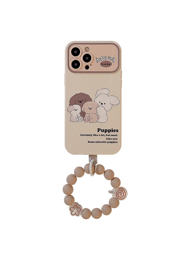 Compatible with iPhone 15 Pro Max Case, Happy Little Dogs Pattern Shockproof Case Cover with Lovely Strap Bracelet Chain Girls Women Case for iPhone 15 Pro Max  - Image 1