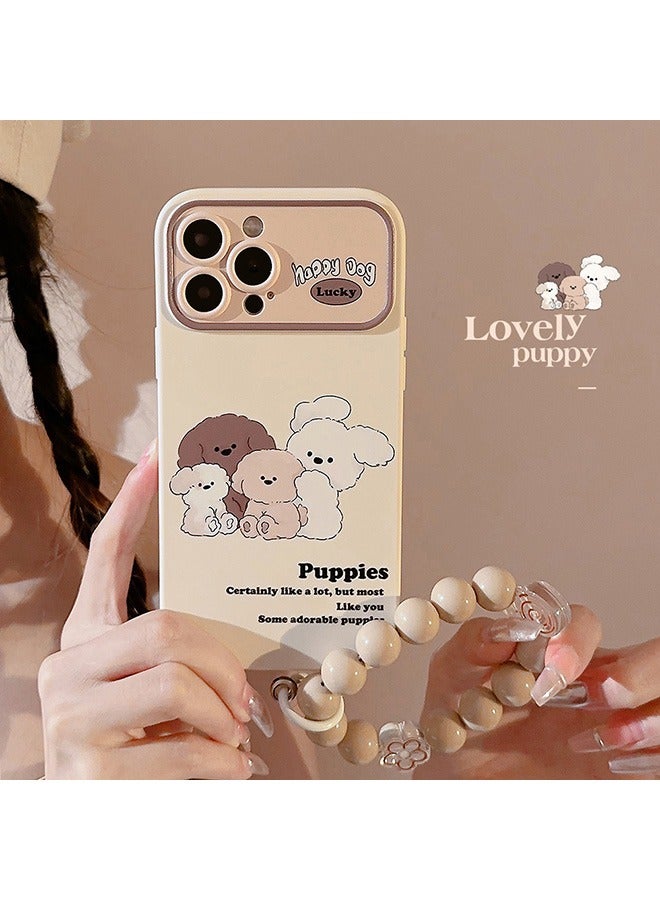 Compatible with iPhone 15 Pro Max Case, Happy Little Dogs Pattern Shockproof Case Cover with Lovely Strap Bracelet Chain Girls Women Case for iPhone 15 Pro Max  - Image 4