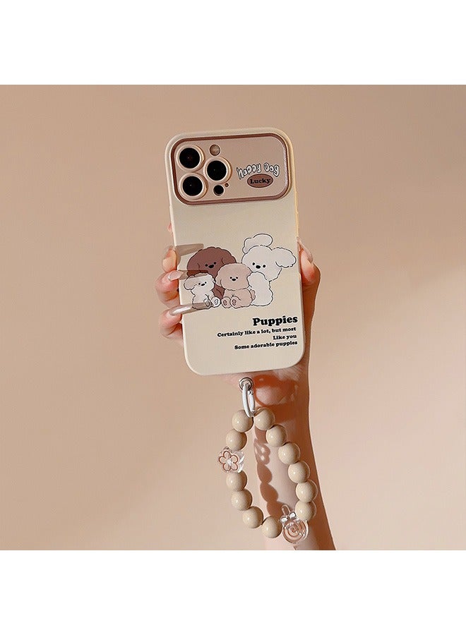 Compatible with iPhone 15 Pro Max Case, Happy Little Dogs Pattern Shockproof Case Cover with Lovely Strap Bracelet Chain Girls Women Case for iPhone 15 Pro Max  - Image 5