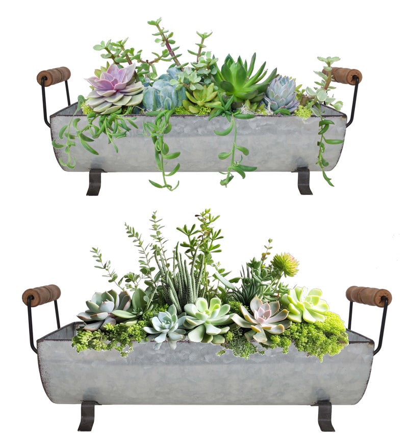 ShabbyDecor Galvanized Metal Trough Succulent Planter Farmhouse Metal Tray Rustic Tabletop Centerpiece Dcor Set of 2