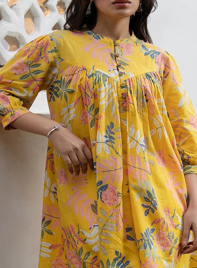 Janasya Women's Sea Blue Georgette Floral Gathered Tunic(JAA24TU00110-M) - Image 5