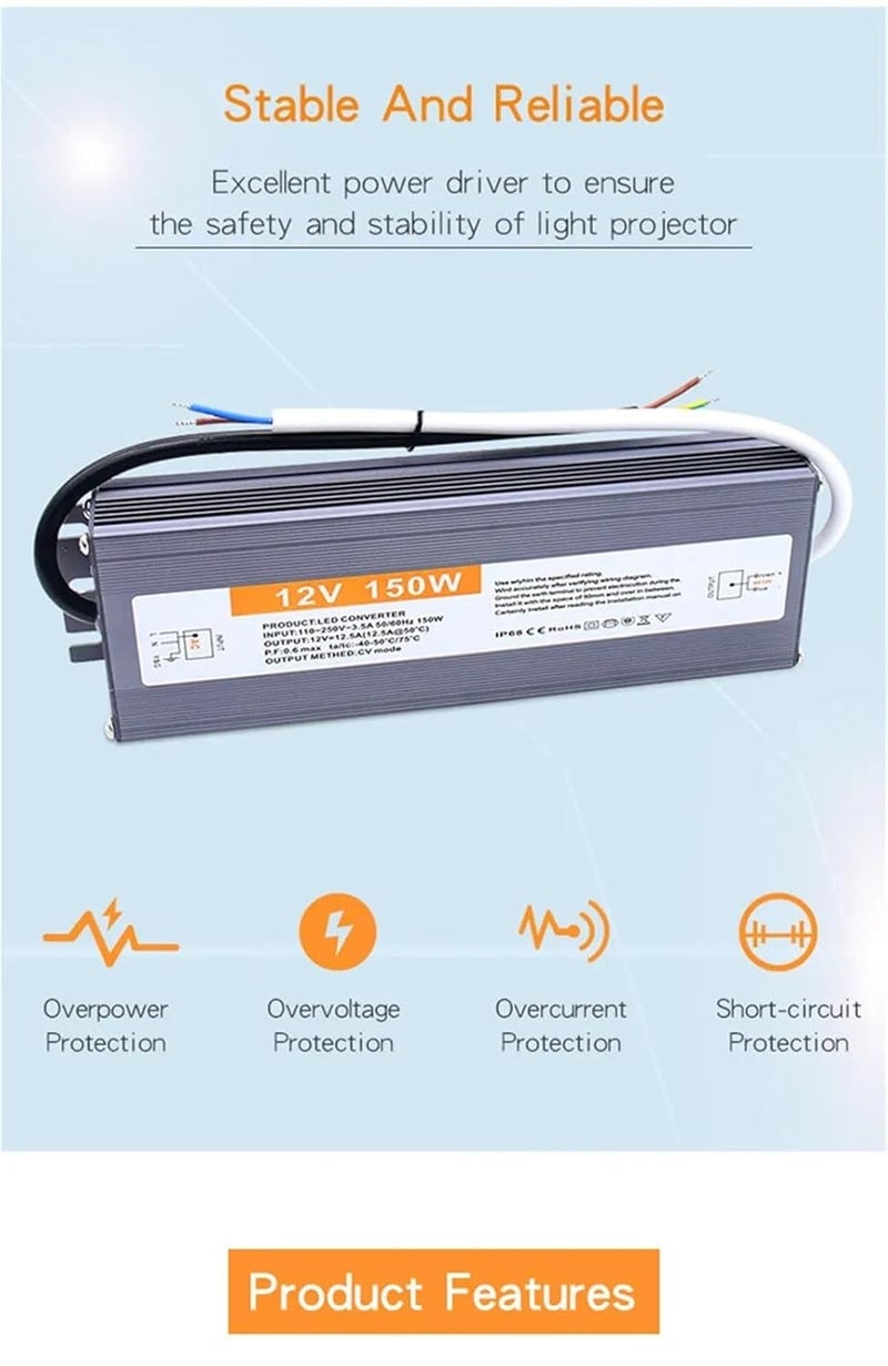 150W Slim IP67 Waterproof Switching Power Supply AC 110 220V to DC 12V 24V Lighting Driver 30W 50W 100W 200W - Image 4