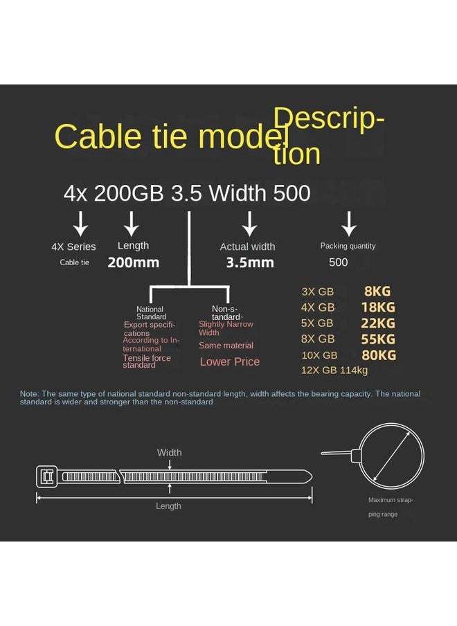 Bluejw High Quality Self-locking Cable Tie 3*4*5*8*200*250*350*400 Thick Cable Tie Nylon Plastic  - Image 3