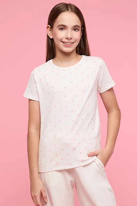 أر أند بي Printed T-Shirt with Crew Neck and Short Sleeves