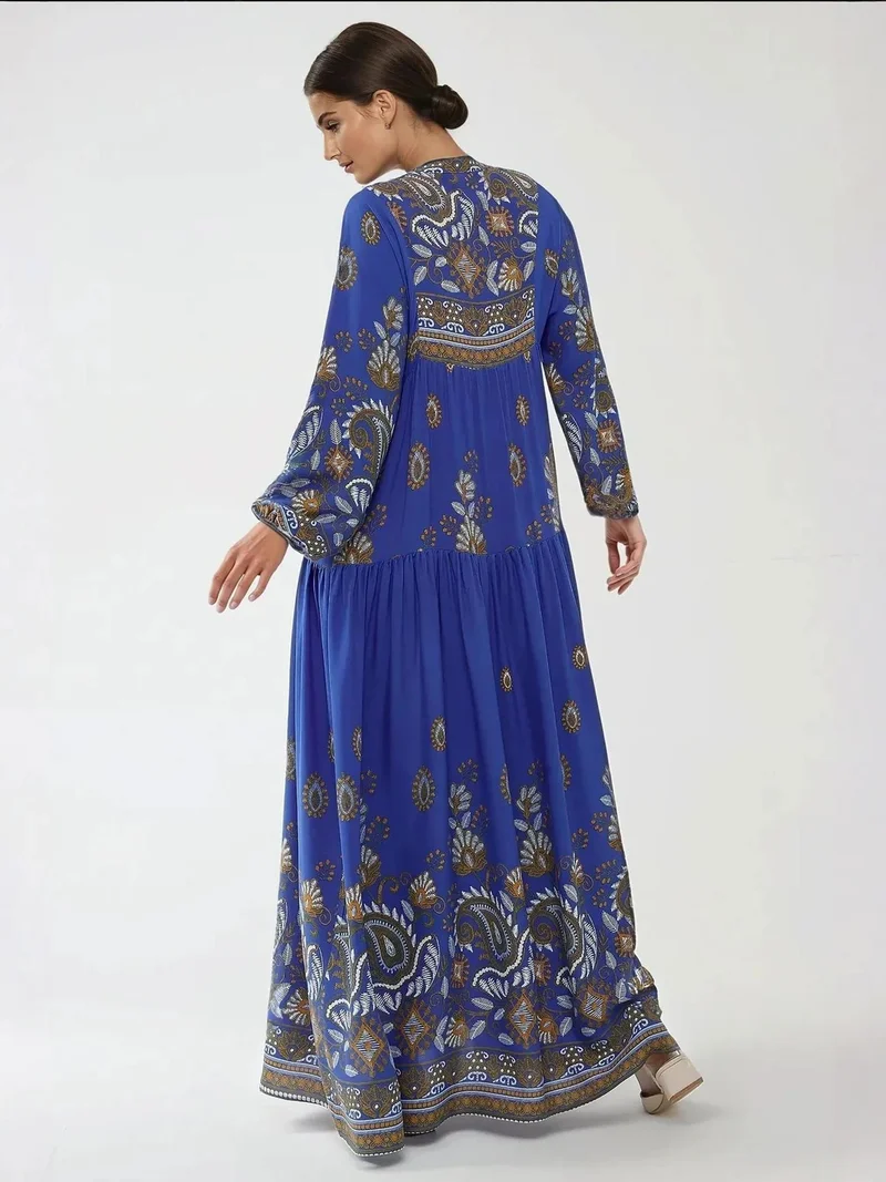 HICCUP Printed Long Sleeve Viscose Maxi Dress