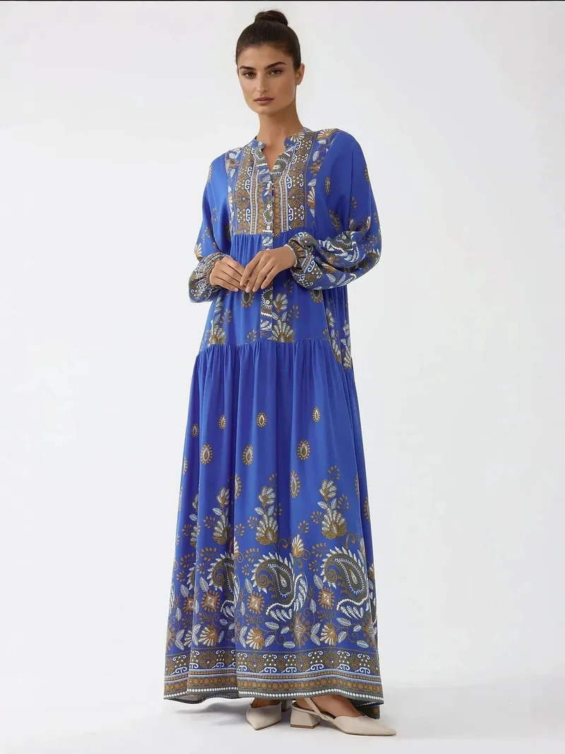 HICCUP Printed Long Sleeve Viscose Maxi Dress