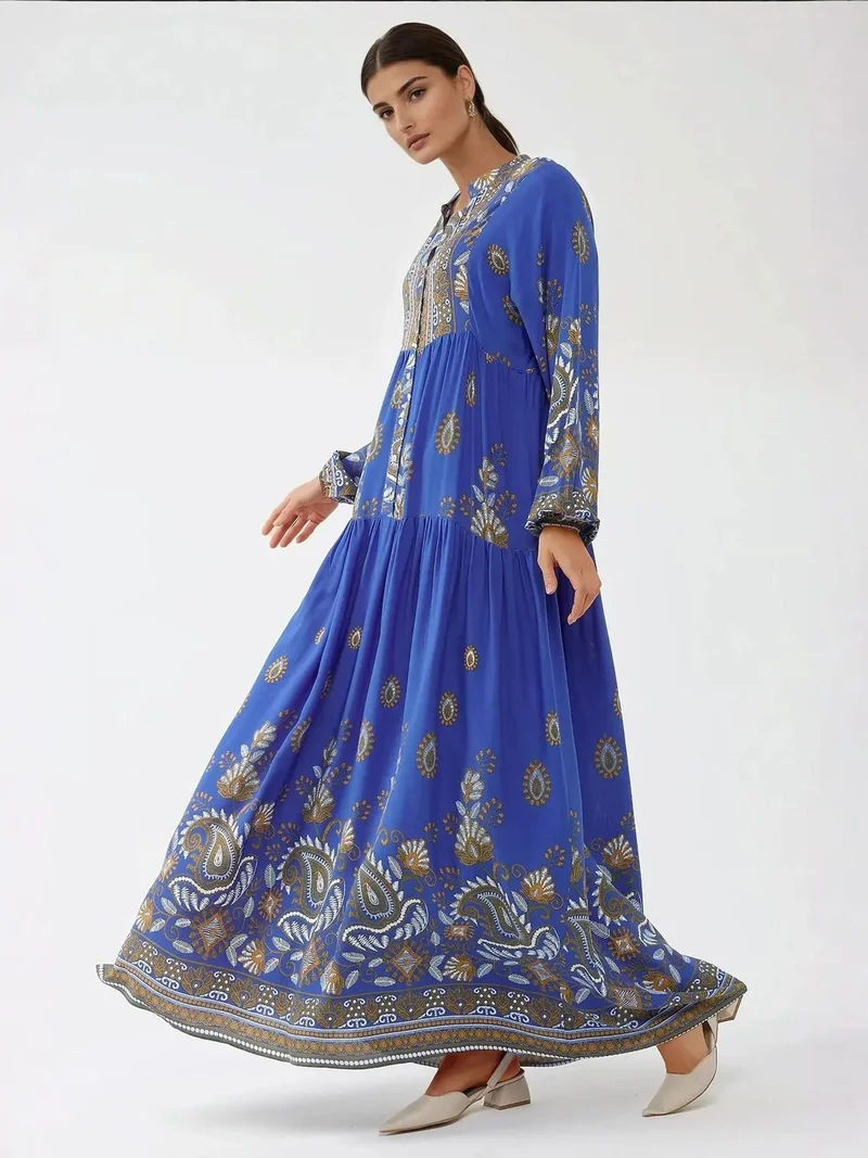 HICCUP Printed Long Sleeve Viscose Maxi Dress