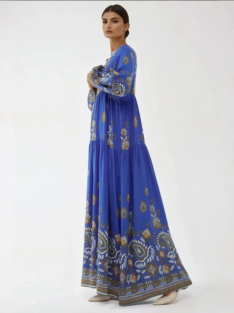HICCUP Printed Long Sleeve Viscose Maxi Dress