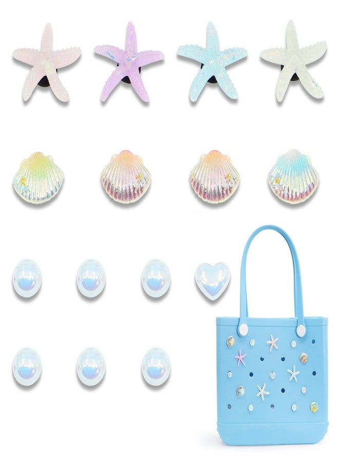 QTKJ 15 Pcs Charms for Bogg Bag, Starfish, Shells and Pearls for Bogg Bag Accessories, Compatible with Women Rubber Beach Bag Tote Handbag Decoration - Image 1
